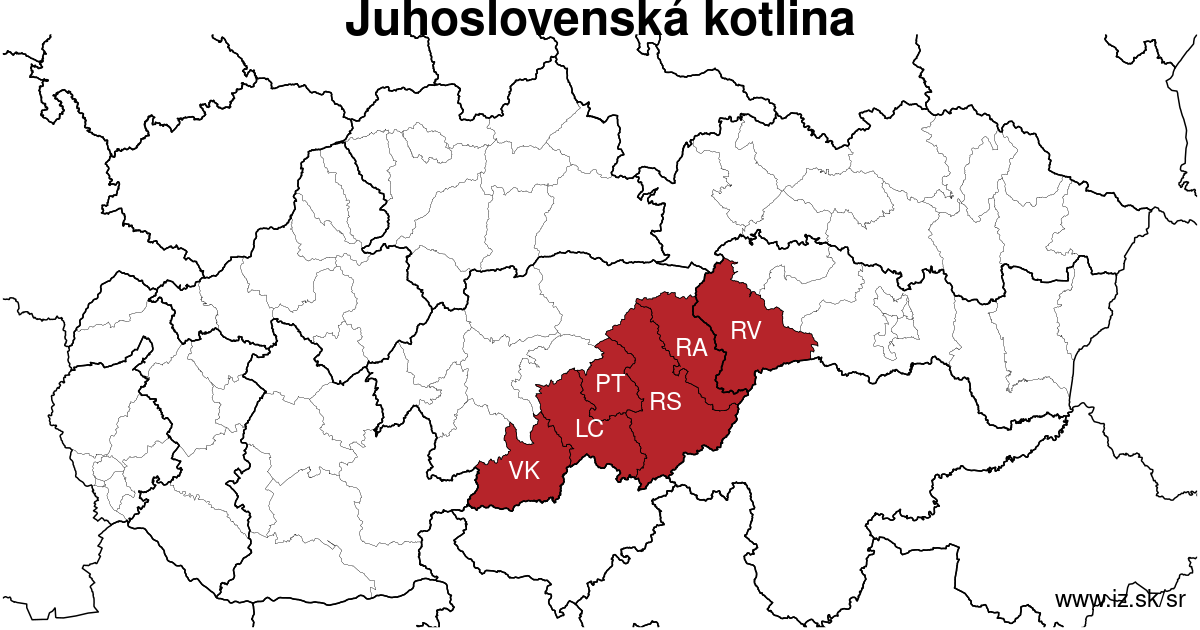 mapa regiónu Juhoslovenská kotlina