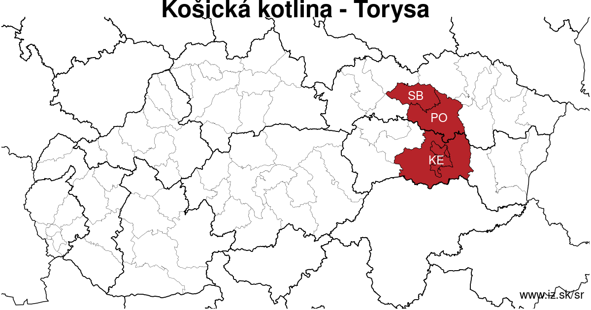 mapa regiónu Košická kotlina – Torysa