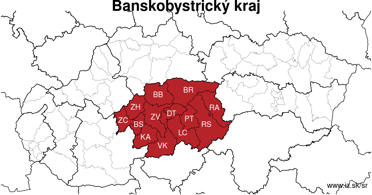 mapa regiónu Banskobystrický kraj