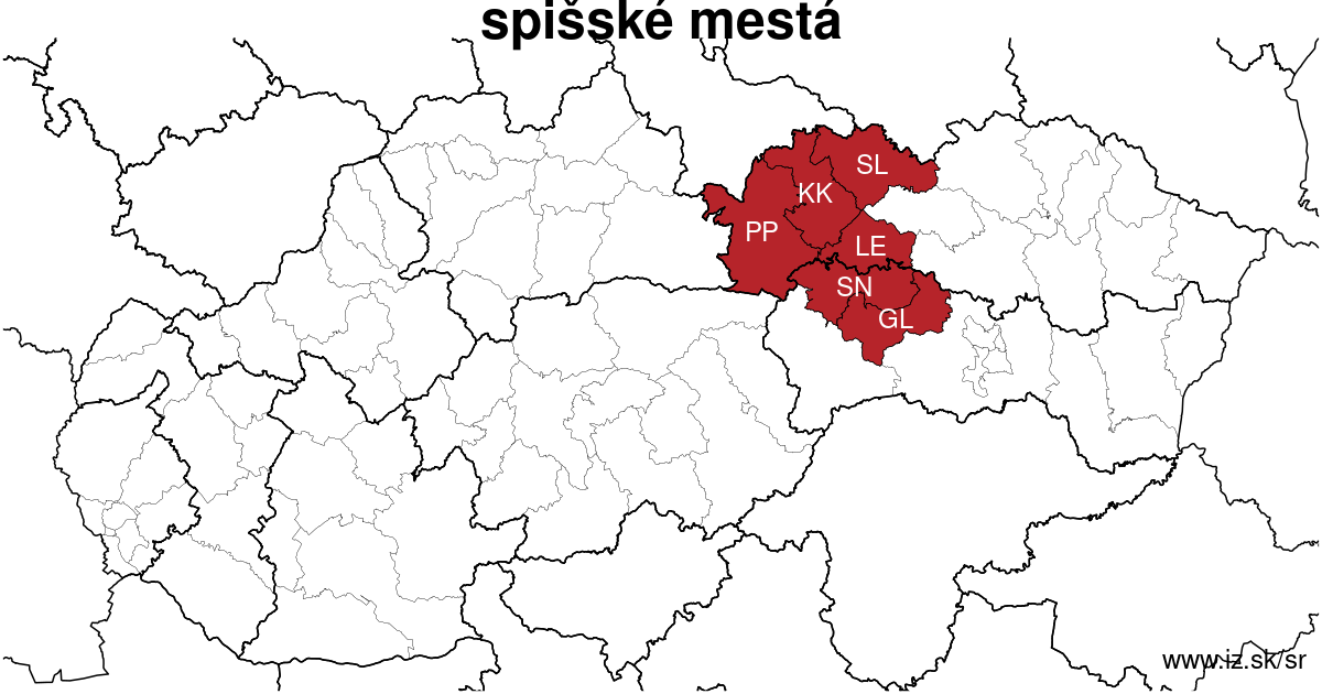 mapa regiónu spišské mestá