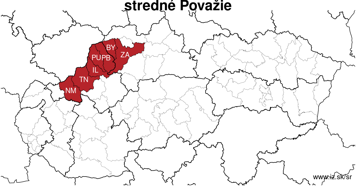 mapa regiónu stredné Považie