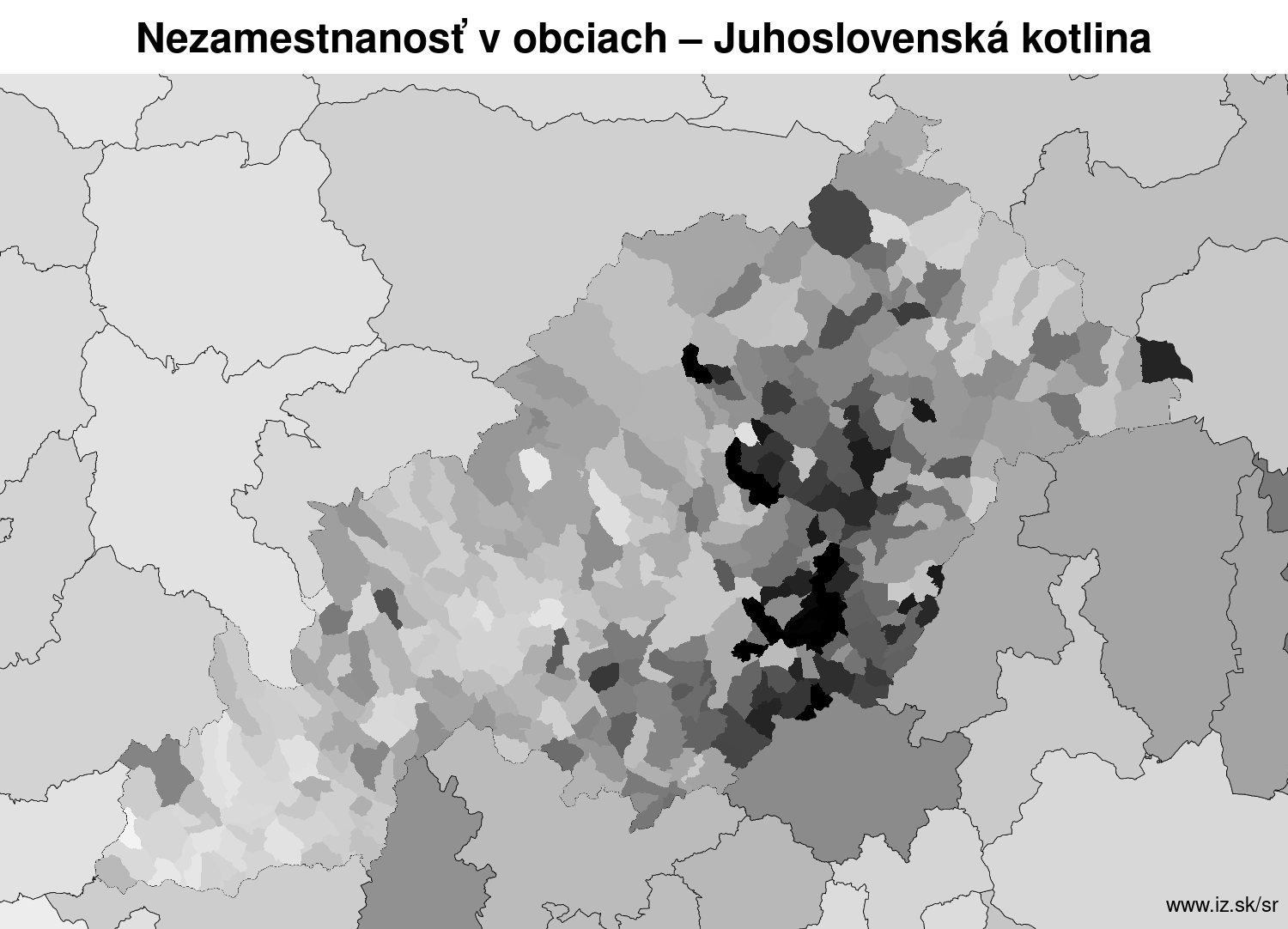 nezamest­nanosť v obciach Juhoslovenská kotlina LAU2