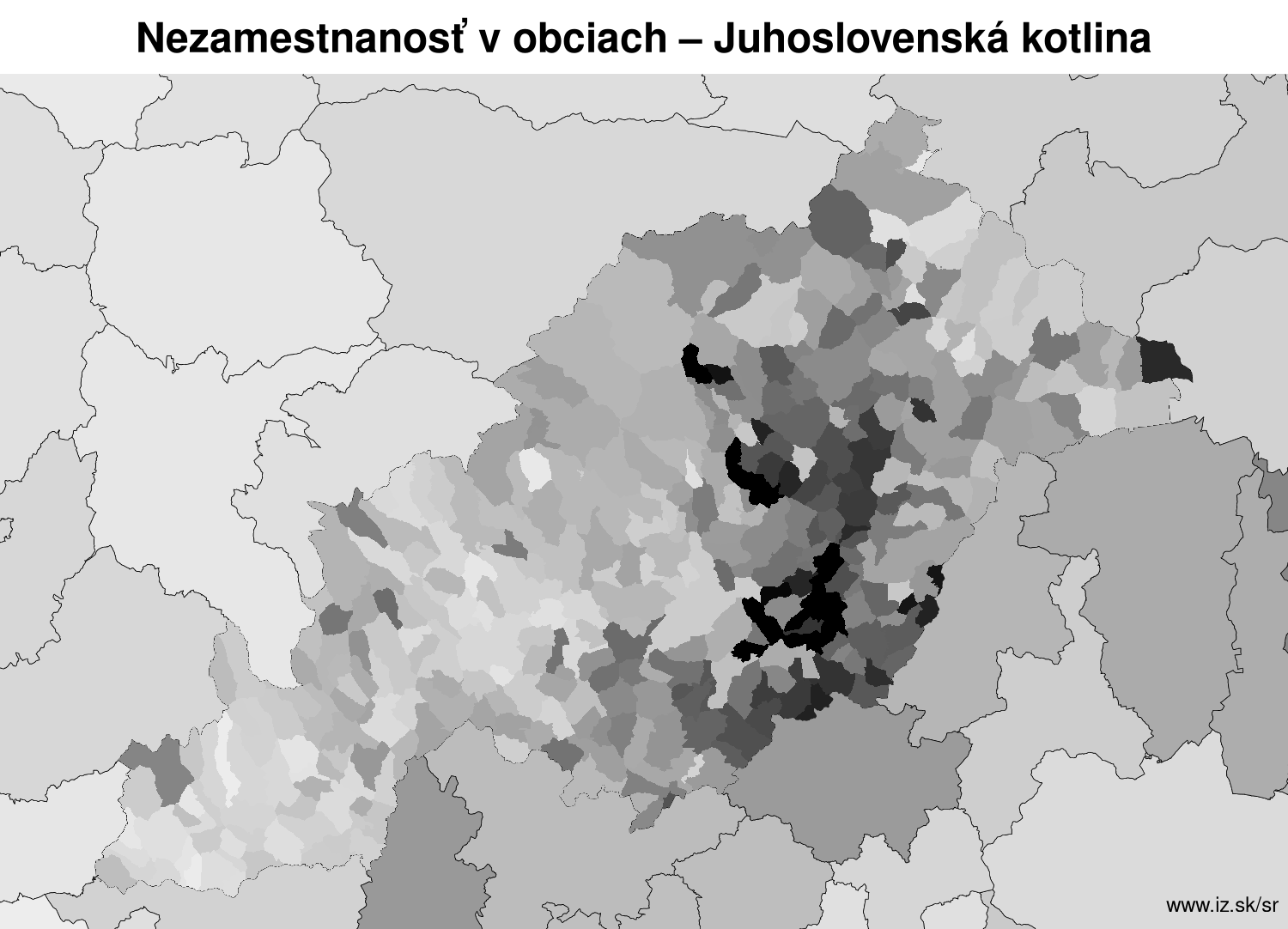 nezamest­nanosť v obciach Juhoslovenská kotlina LAU2