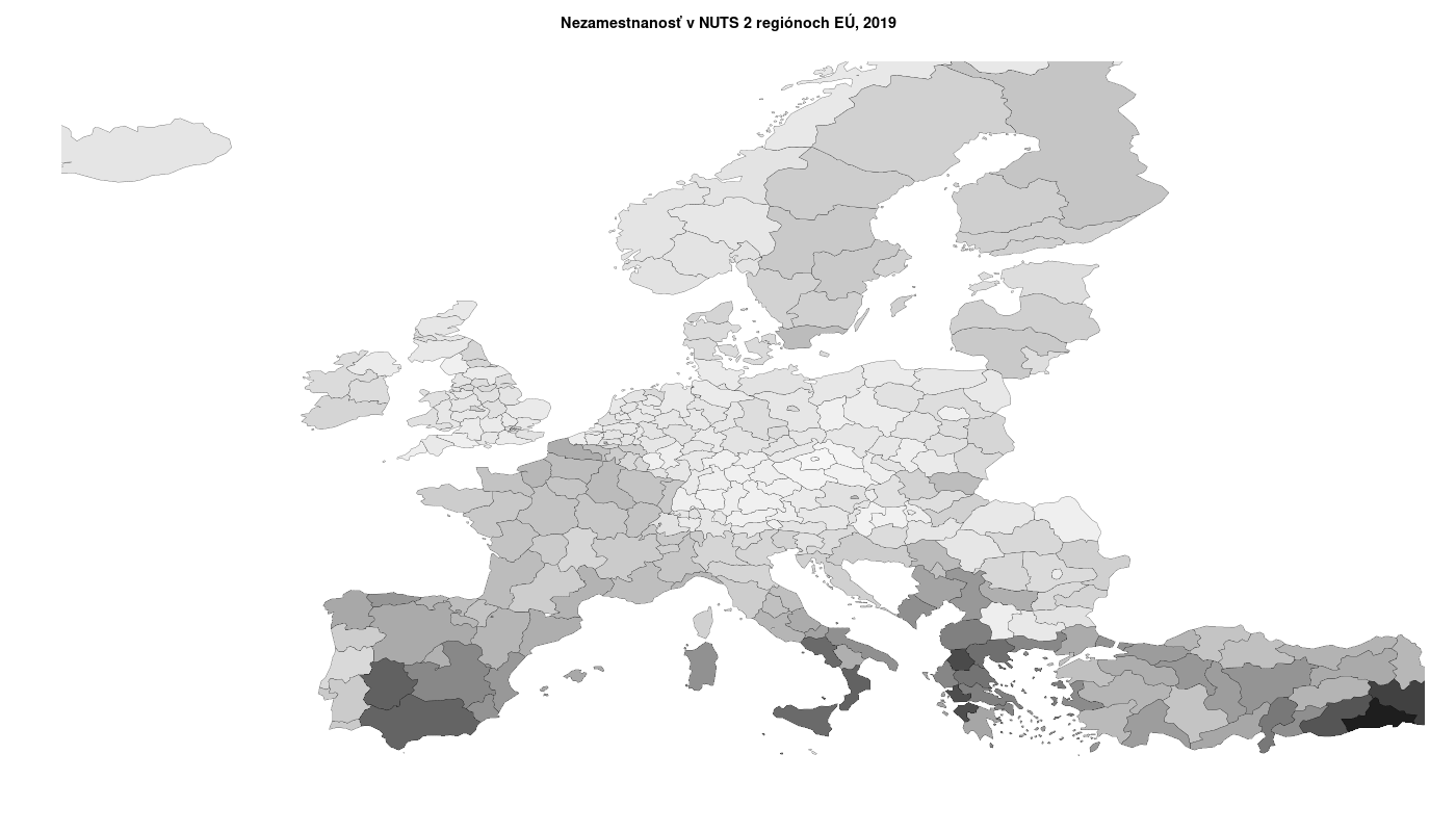 miera nezamestnanosti v NUTS1 regiónoch EÚ