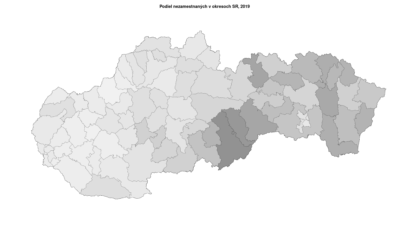 podiel nezamestnaných v okresoch SR