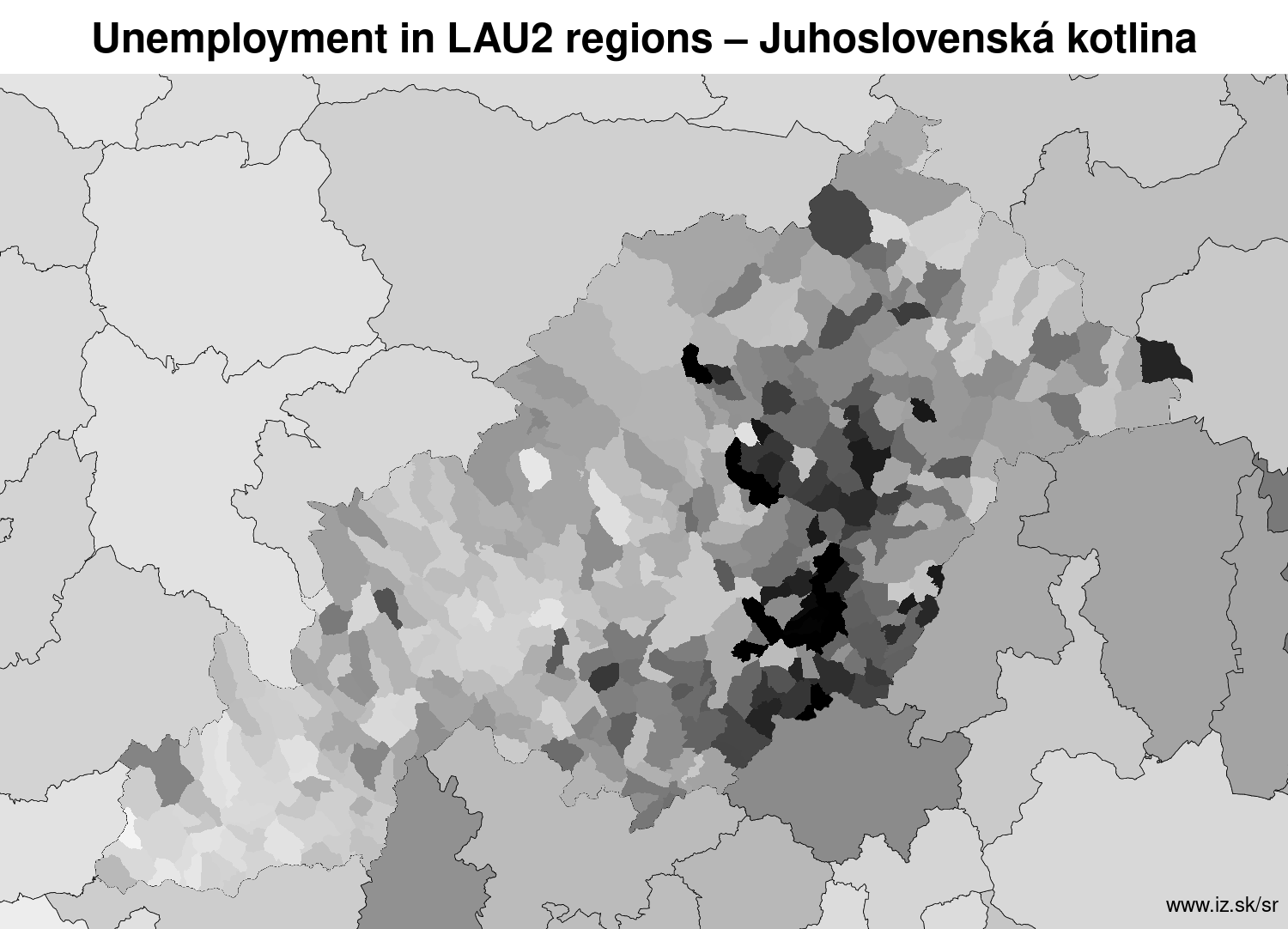 unemployment in LAU2 regions Juhoslovenská kotlina LAU2