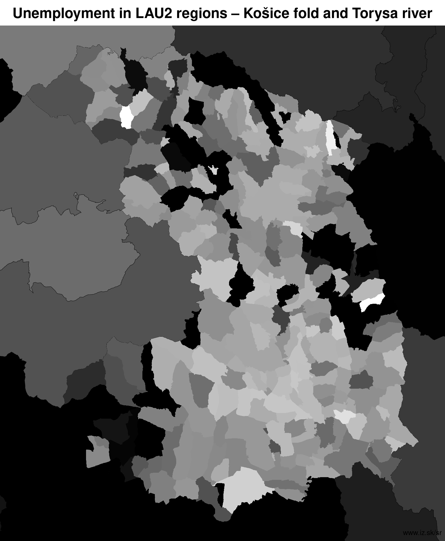 unemployment in LAU2 regions Košice fold and Torysa river LAU2