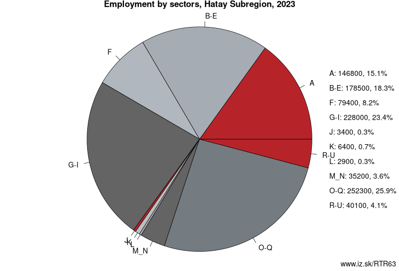 Employment by sectors, Hatay Subregion, 2020