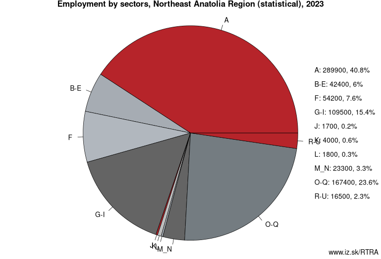 Employment by sectors, Northeast Anatolia Region (statistical), 2020