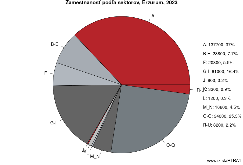 Zamestnanosť podľa sektorov, Erzurum, 2020