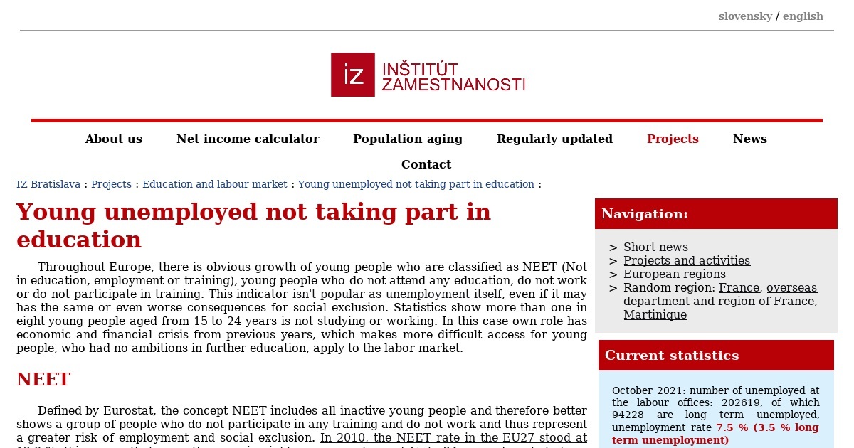 Young unemployed not taking part in education - Employment Institute