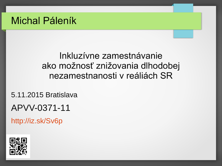 Prezentácia inkluzívne zamestnávanie na konferenciu 5.11.2015